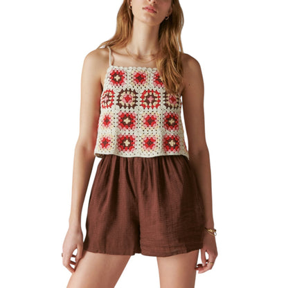 Lucky Brand Women's Crochet Spaghetti Straps Elastic Waist Romper