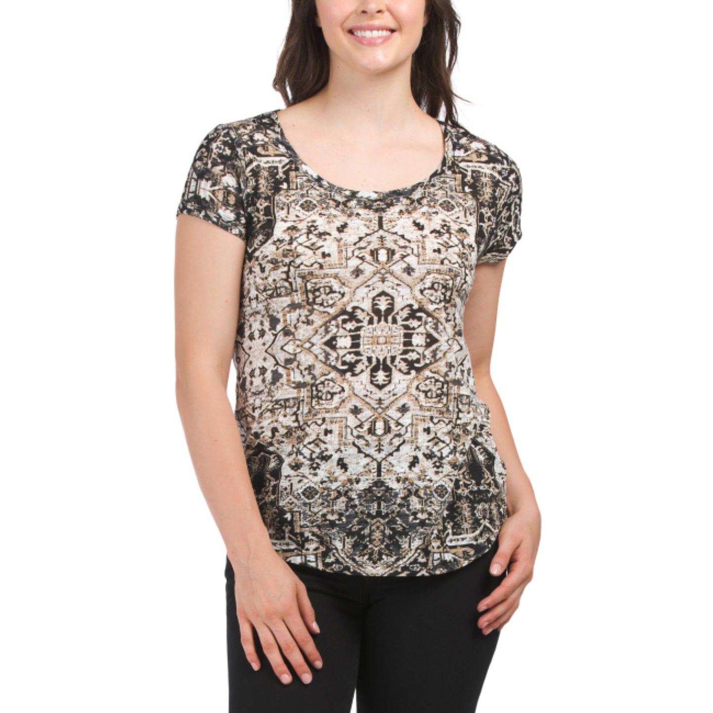 Lucky Brand Women's Persian Carpet Print Tee Cotton Blend T-Shirt