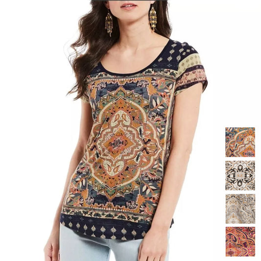 Lucky Brand Women's Persian Carpet Print Tee Cotton Blend T-Shirt