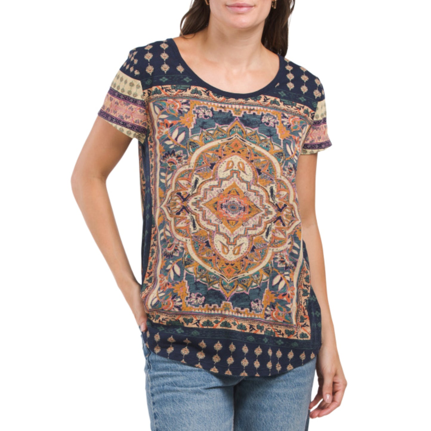 Lucky Brand Women's Persian Carpet Print Tee Cotton Blend T-Shirt