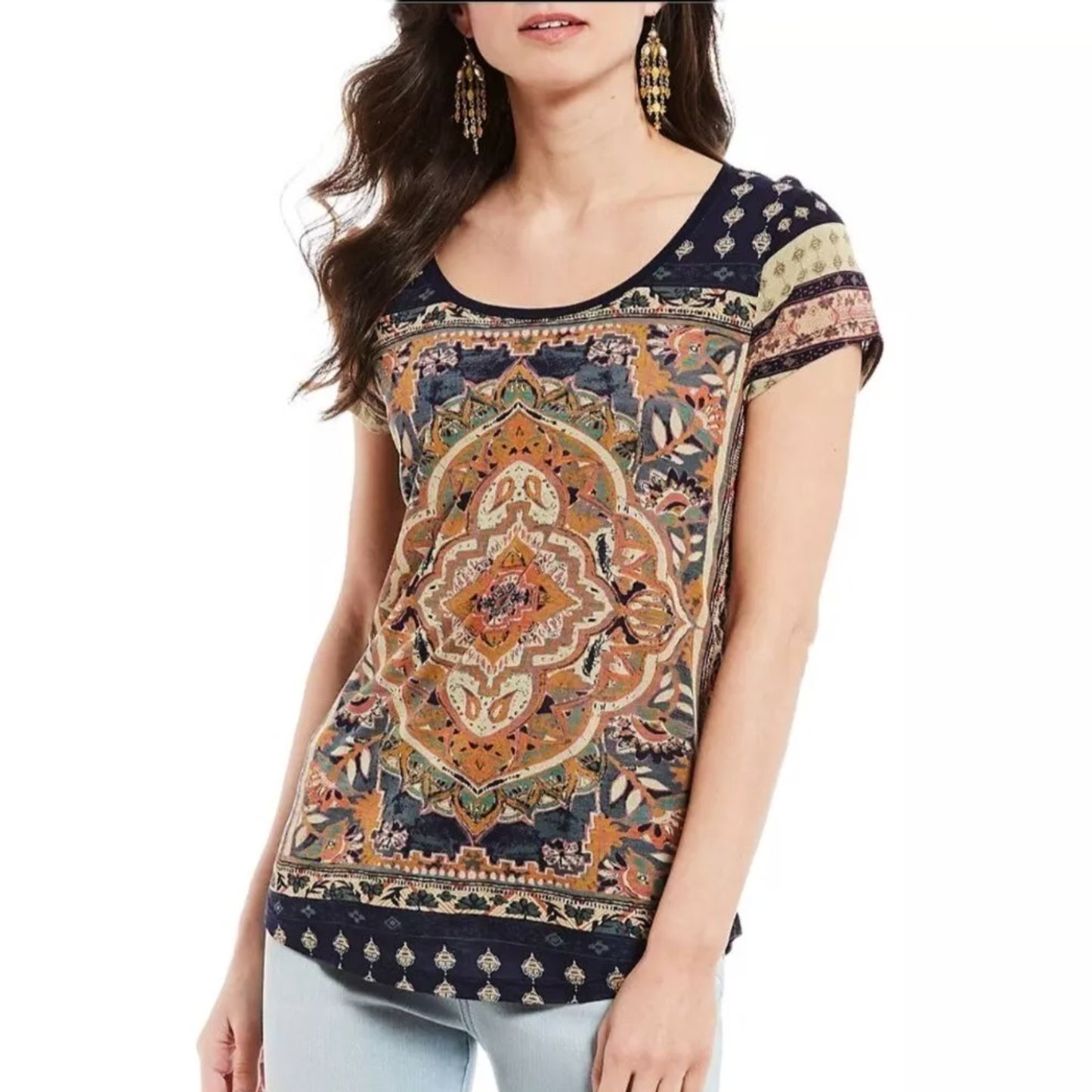 Lucky Brand Women's Persian Carpet Print Tee Cotton Blend T-Shirt