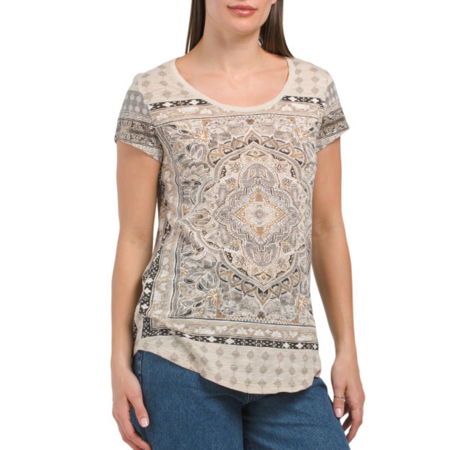 Lucky Brand Women's Persian Carpet Print Tee Cotton Blend T-Shirt