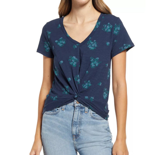 Lucky Brand Women's Twist Front Floral Print Cotton T-Shirt