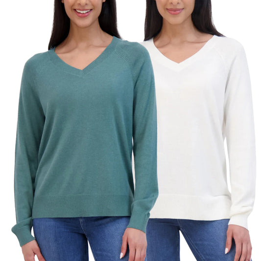 Lucky Brand Women's V-Neck Soft Cotton Blend Knit Sweater