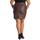 MAREE POUR TOI Women's Plus Asymmetrical Stretch Faux Leather Front Slit Pencil Mini Skirt