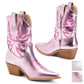 MIRACLE MILES Women's Claire Embroidered Mid Calf Metallic Western Booties