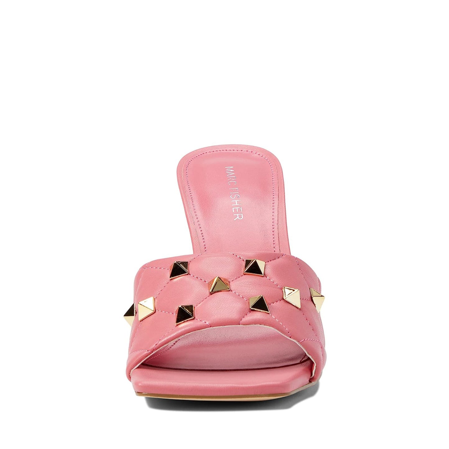 Add an elegant touch to your look with the Studded Heels from Marc Fisher. Featuring a luxurious quilted band adorned with gold-tone studs, these open-toe sandals deliver sophisticated elegance for any occasion. The 4-inch stiletto heel and slide-on design offer both glamour and comfort, while the square toe silhouette adds modern flair. Pairs well with formal and casual outfits.