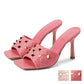 Add an elegant touch to your look with the Studded Heels from Marc Fisher. Featuring a luxurious quilted band adorned with gold-tone studs, these open-toe sandals deliver sophisticated elegance for any occasion. The 4-inch stiletto heel and slide-on design offer both glamour and comfort, while the square toe silhouette adds modern flair. Pairs well with formal and casual outfits.