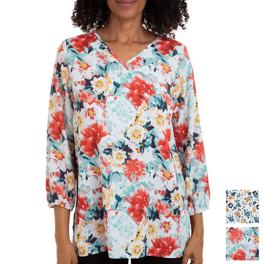 Mario Serrani Women's Floral Print V-Neck Tunic Blouse