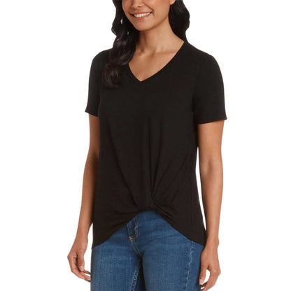 Matty M Women's Twist Knot V-Neck Top Relaxed Fit T-shirt
