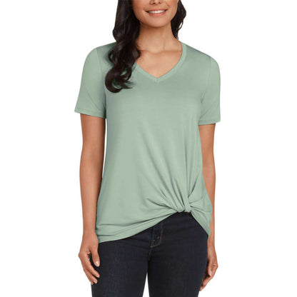 Matty M Women's Twist Knot V-Neck Top Relaxed Fit T-shirt
