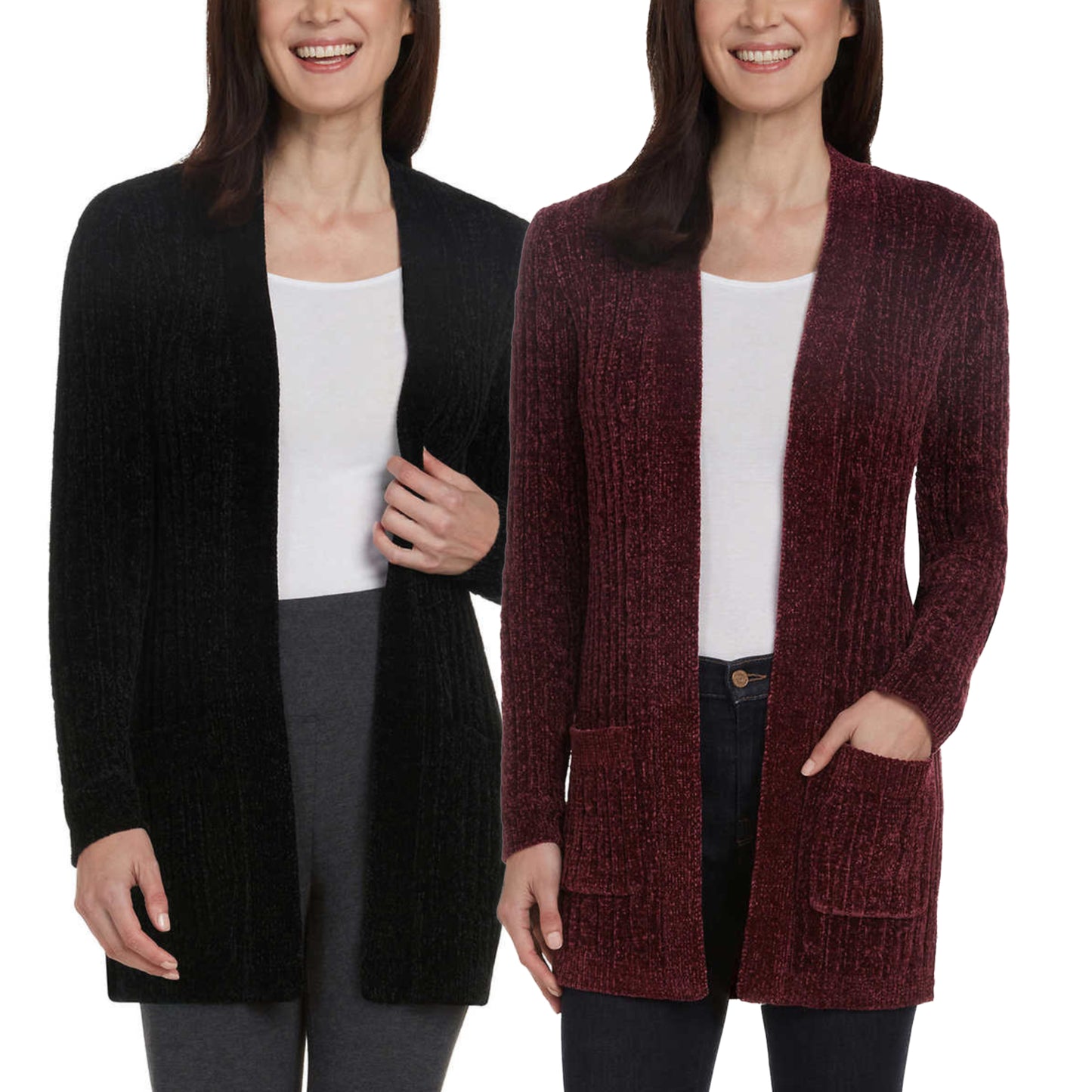 Matty M Women's Open Front Mid Length Soft Knit Chenille Cardigan