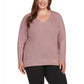 Matty M Women's Plus Relaxed Fit Ribbed Knit V-Neck Tunic Sweater