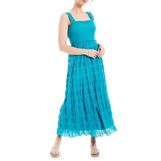 Max Studio Women's Square Neck Smocked Textured Cotton Maxi Dress