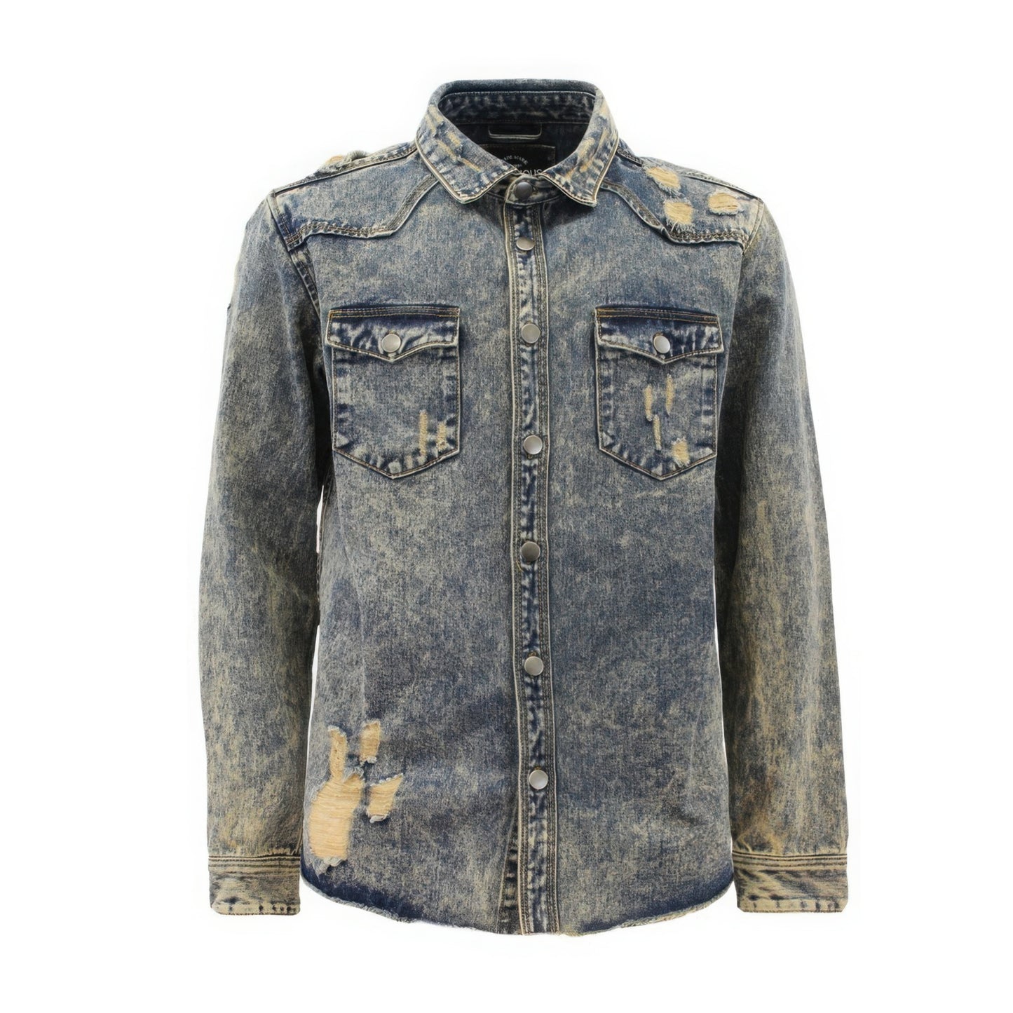 Men's Vintage Look Button Down Cotton Ripped Denim Shirt