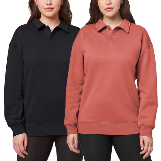Mondetta Women's Collared Relaxed Fit Soft Fleece Sweatshirt Pullover Top