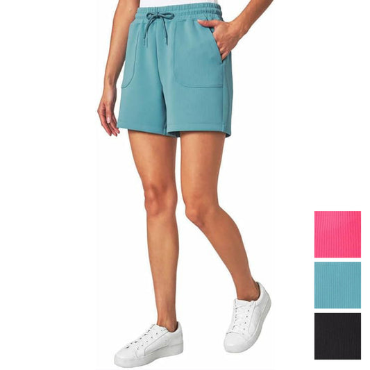 Mondetta Women's Moisture Wicking Elasticated Waist Ribbed Scuba Active Shorts