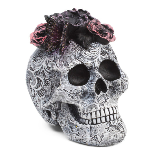 Moonlight Manot Fall Halloween Decor 8" Resin Butterfly Flower Skull