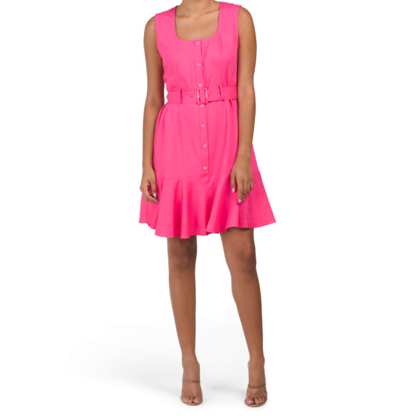 Nanette Lepore Linen Sleeveless Ruffle Hem Belted Mini Dress