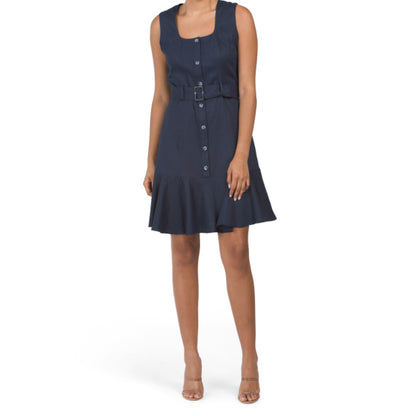 Nanette Lepore Linen Sleeveless Ruffle Hem Belted Mini Dress