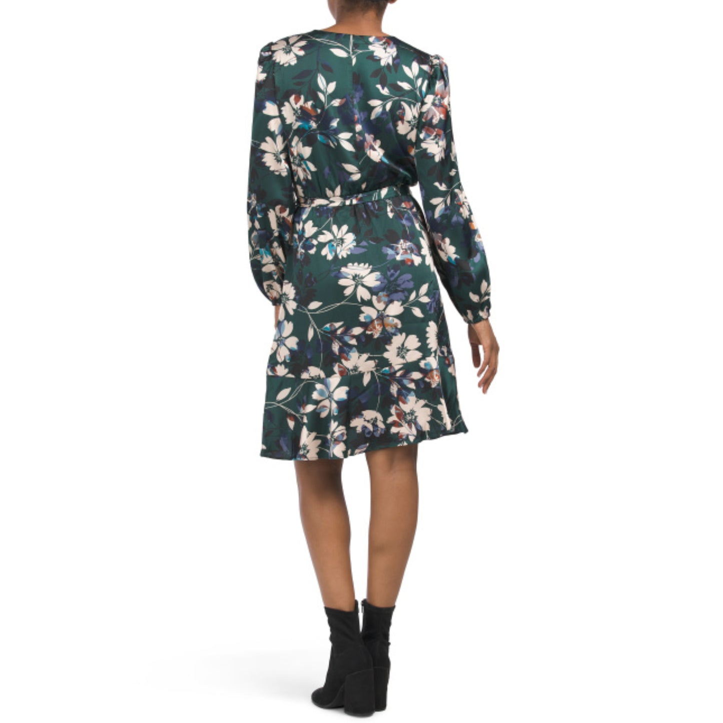 NICOLE MILLER NY Women's Long Sleeve Floral Satin Wrap Style Mini Dress