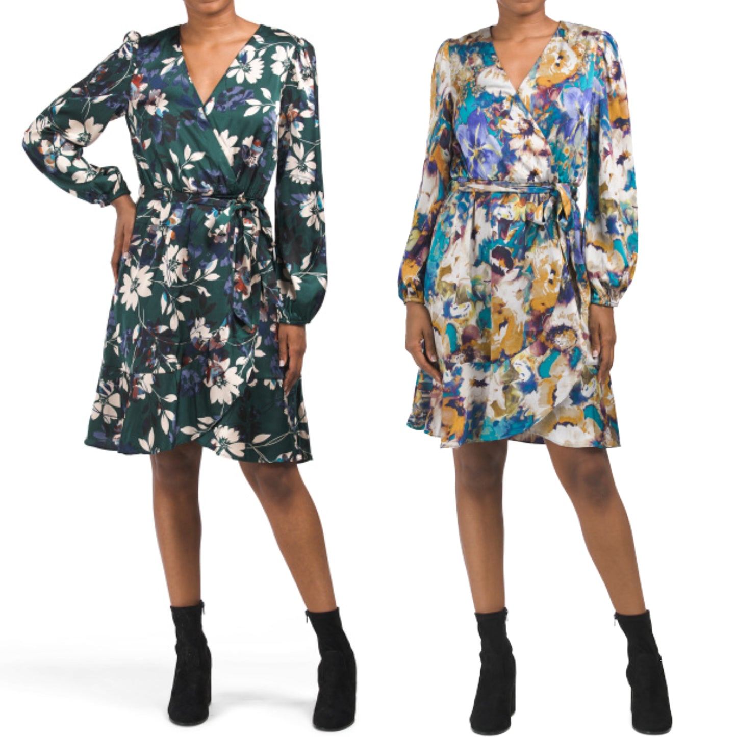 NICOLE MILLER NY Women's Long Sleeve Floral Satin Wrap Style Mini Dress