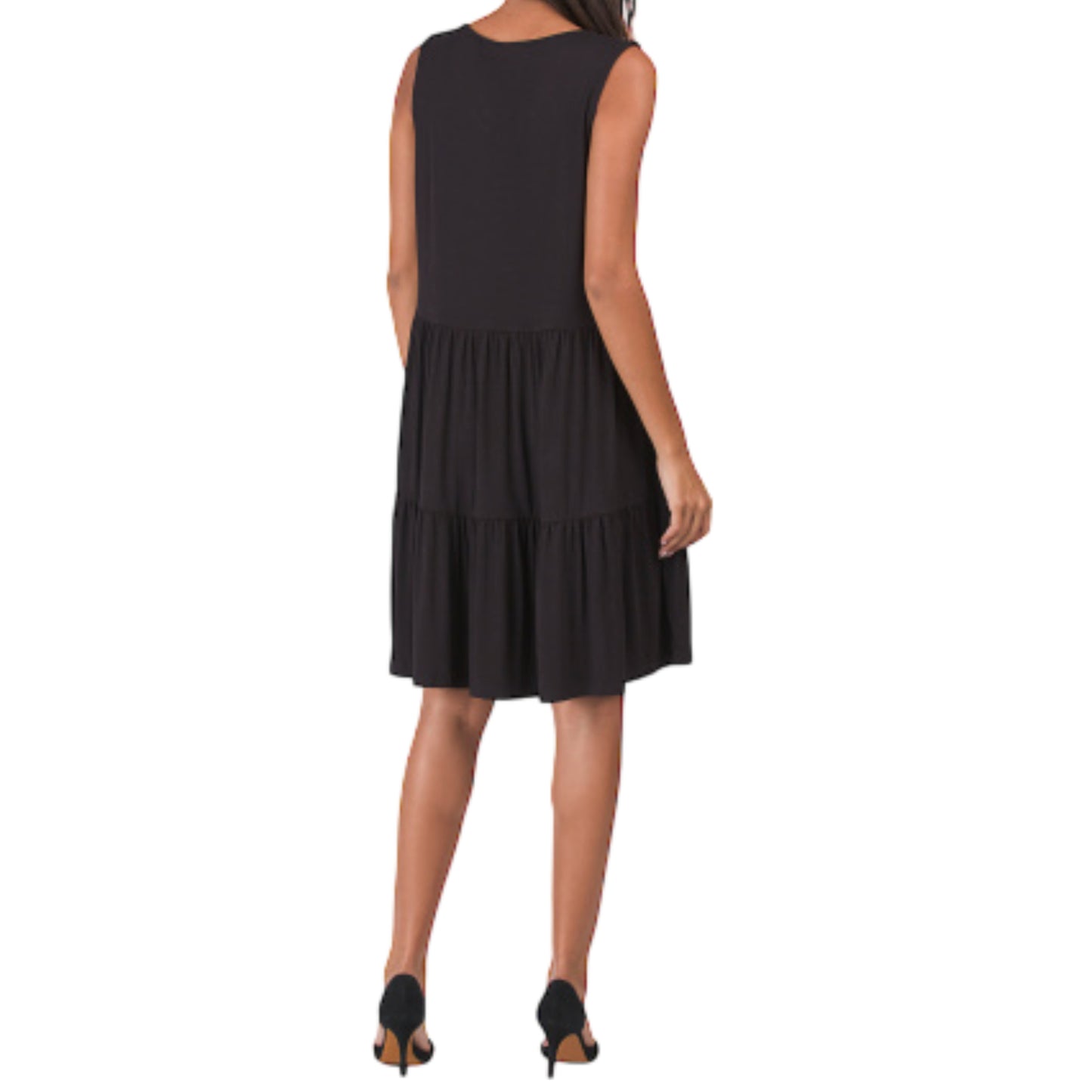 NICOLE MILLER V-Neck Tiered Relaxed Fit Mini Dress Black / X-Large NICOLE MILLER V-Neck Tiered Relaxed Fit Mini Dress Black / X-Large