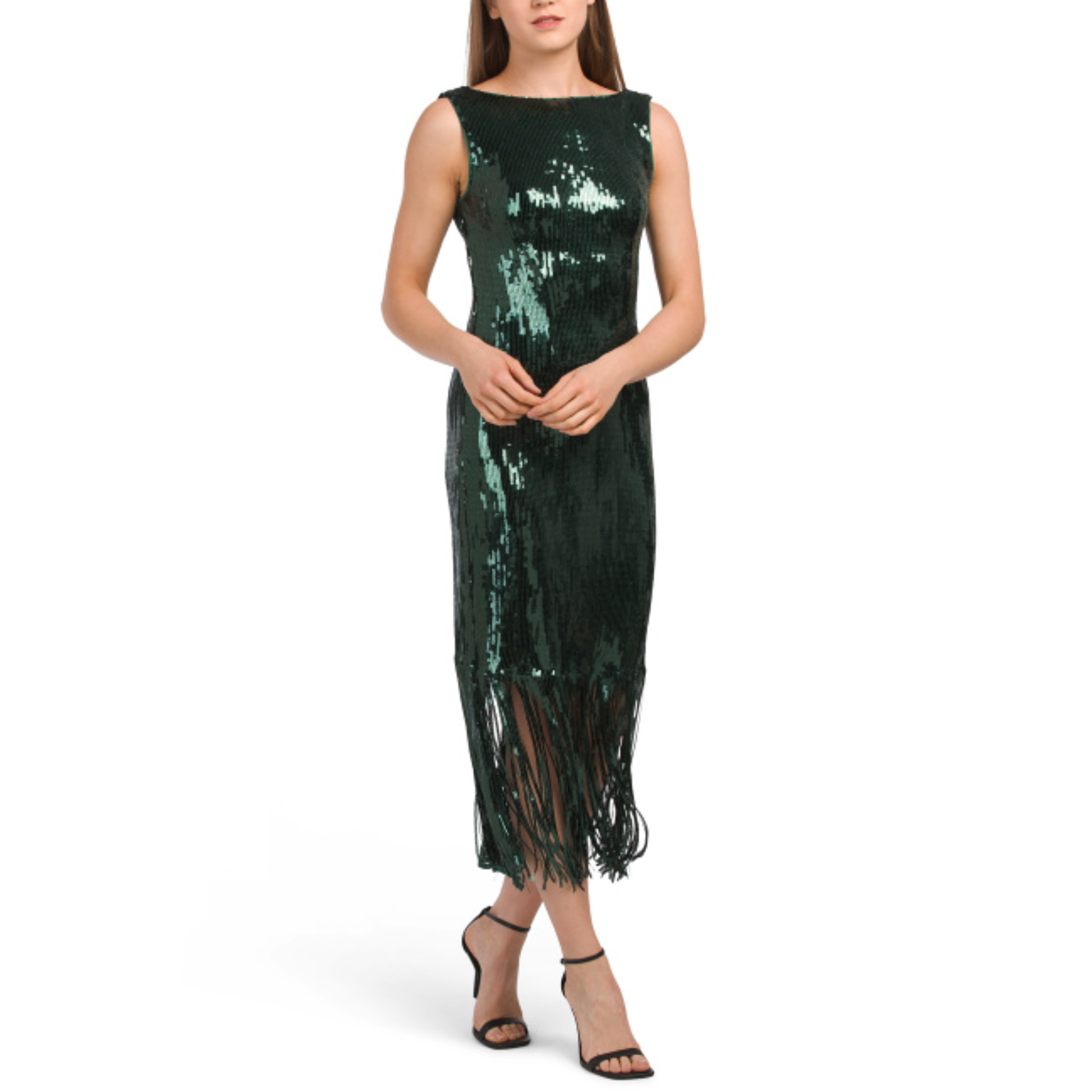 Nanette Lepore Women's Boat Neck Sequin Fringe Hem Maxi Dress Nanette Lepore Women's Boat Neck Sequin Fringe Hem Maxi Dress