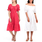 Nanette Lepore Women's Eyelet Puff Off the Shoulder Ruffle Hem Cotton Midi Dress