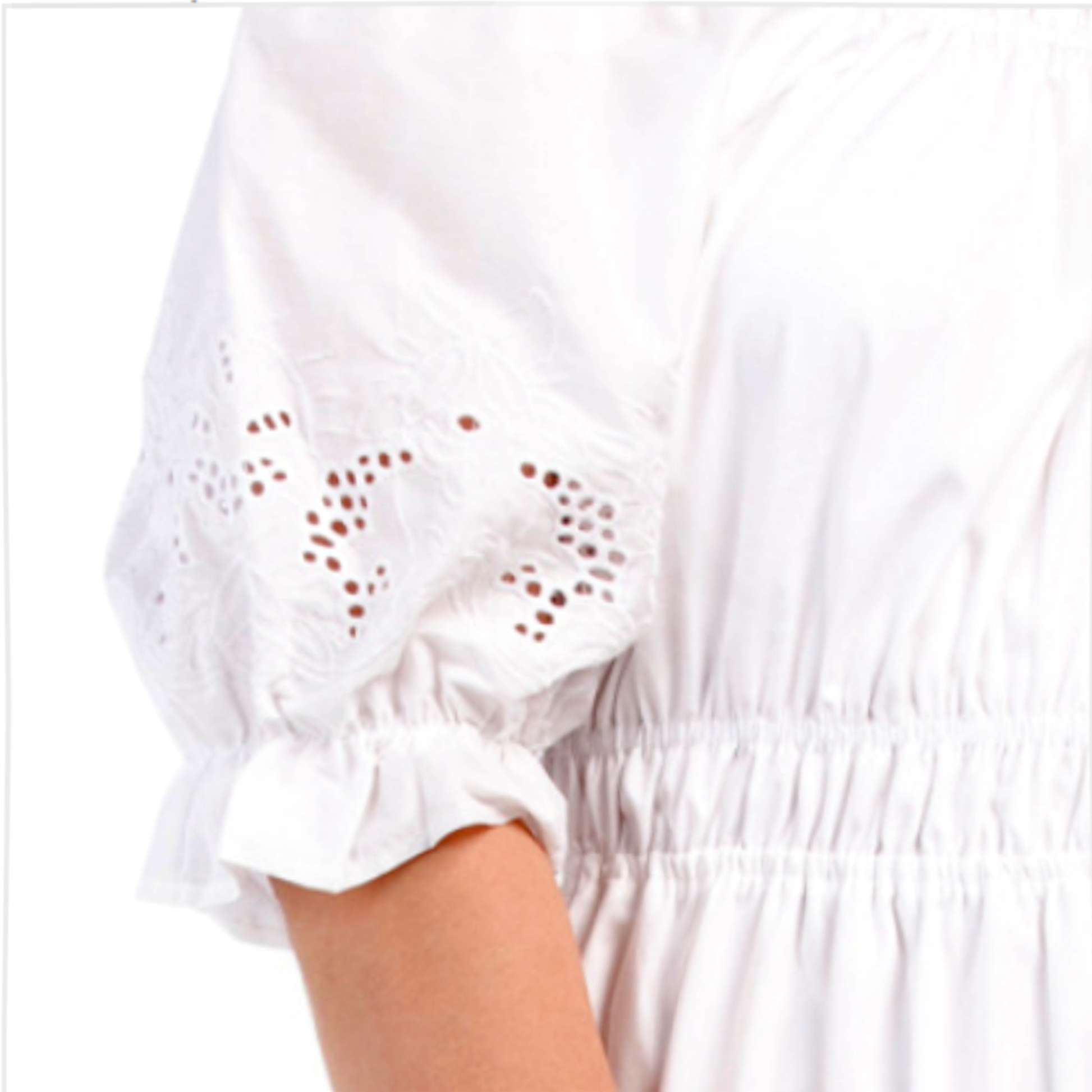 Nanette Lepore Women's Eyelet Puff Off The Shoulder Ruffle Hem Cotton Midi Dress (White, 12) Nanette Lepore Women's Eyelet Puff Off The Shoulder Ruffle Hem Cotton Midi Dress (White, 12)