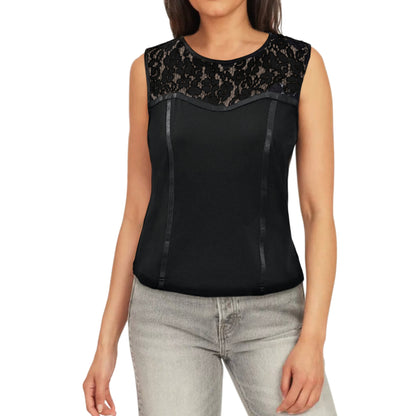Nanette Lepore Women's Lace Yoke Keyhole Back Stretch Sleeveless Top