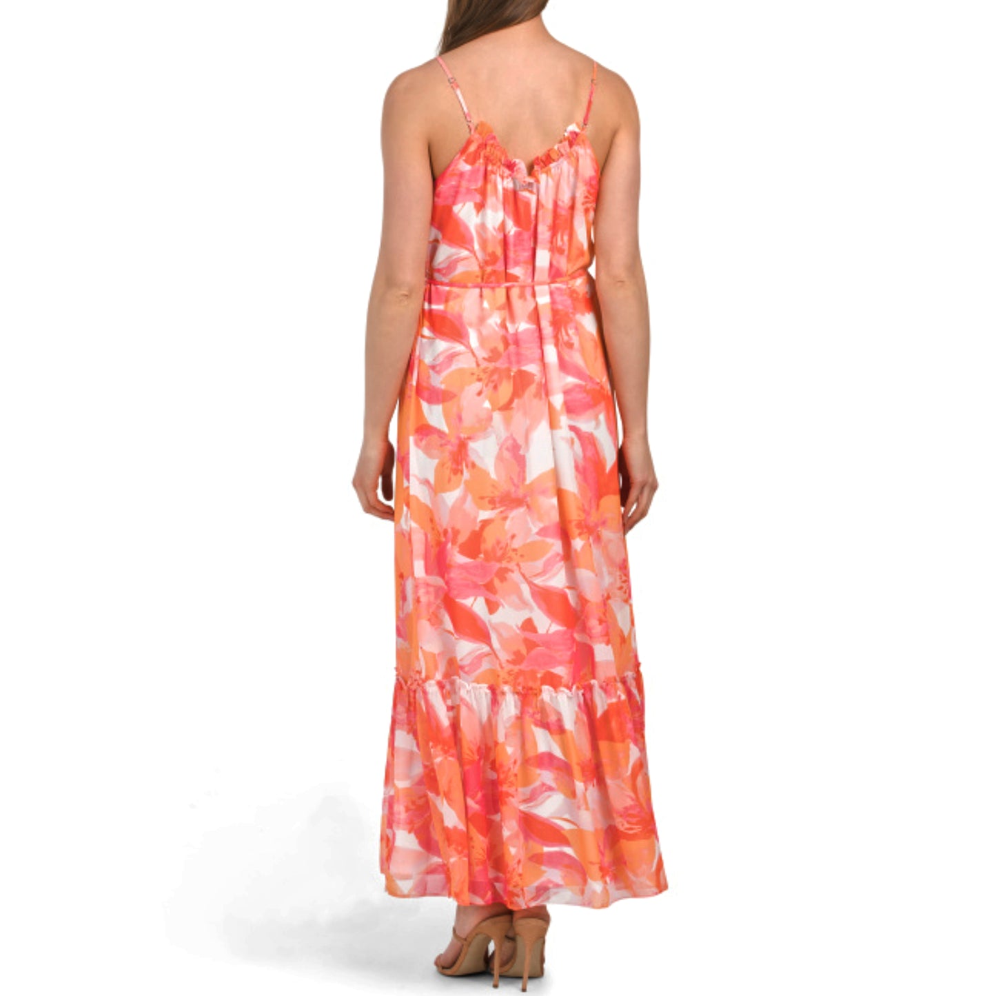 Nicole Miller Women's Floral Print Chiffon Tiered Maxi Dress