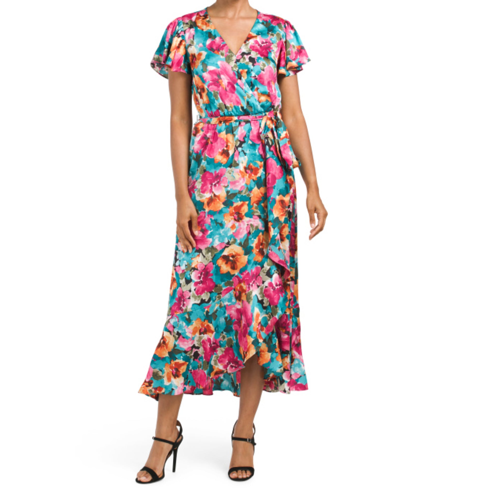Nicole Miller Women's Floral Print Satin Asymmetrical Ruffle Front Wra Letay Store Nicole Miller Women's Floral Print Satin Asymmetrical Ruffle Front Wra Letay Store