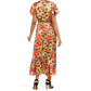 Nicole Miller Women's Floral Print Satin Asymmetrical Ruffle Front Wrap Midi Dress