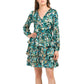 Nicole Miller NY Women's Floral Print Long Sleeve Ruffle Tiered Mini Dress