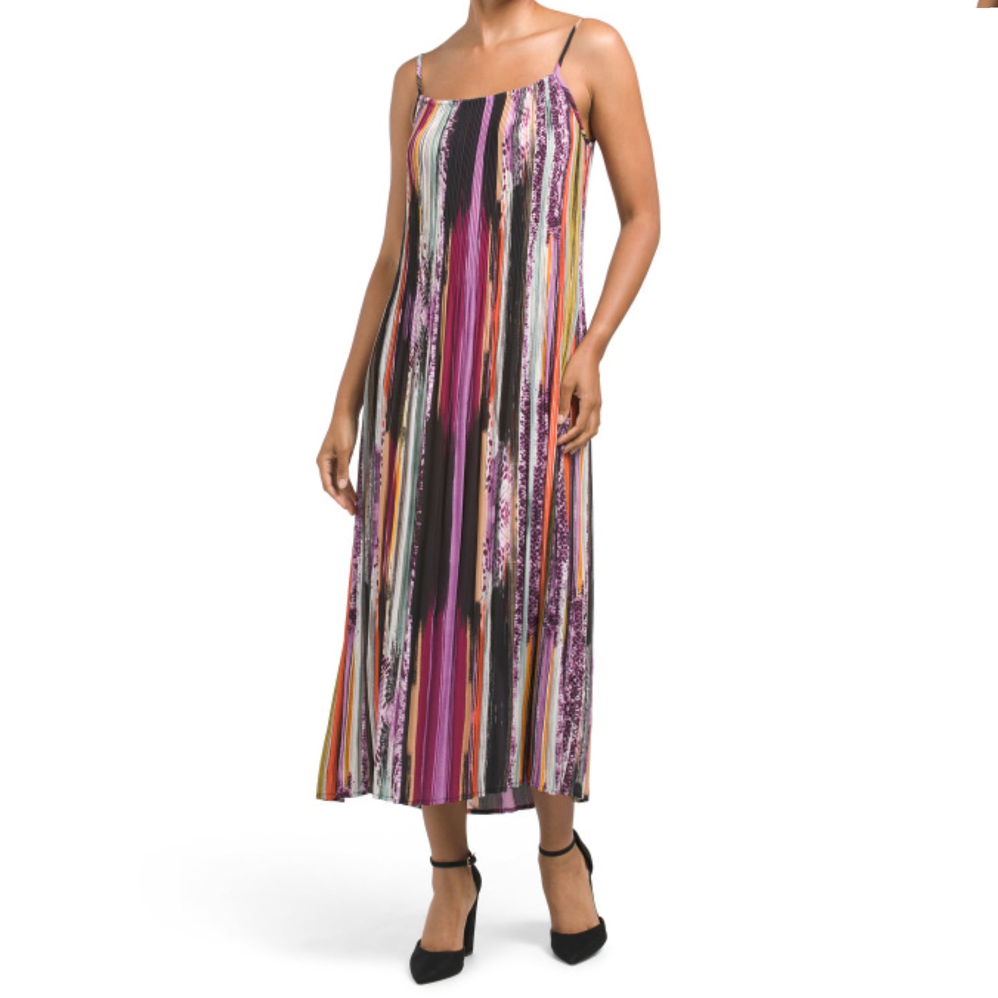 Nicole Miller Women's Multi Color Abstract Stripe Summer Maxi Dress