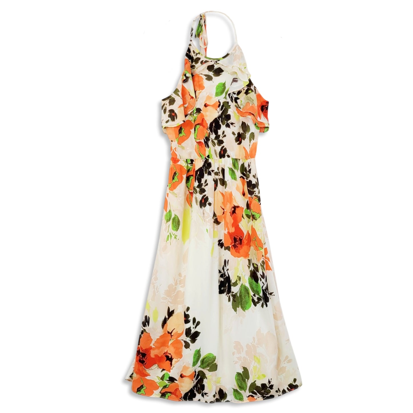 Nicole Miller Women's Floral Print Halter Ruffle Neck Fit & Flare Midi Dress
