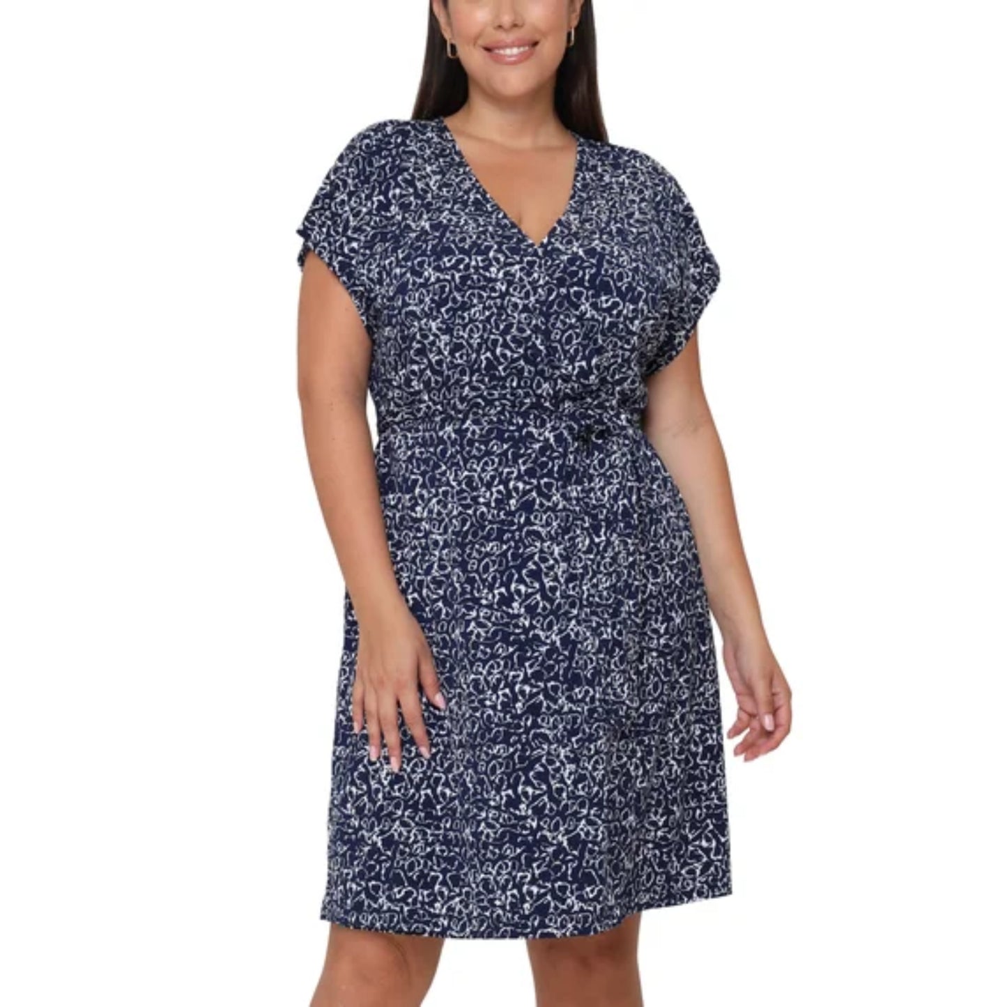 Nicole Miller Women's Plus Floral Print V-Neck Faux Wrap Mini Dress