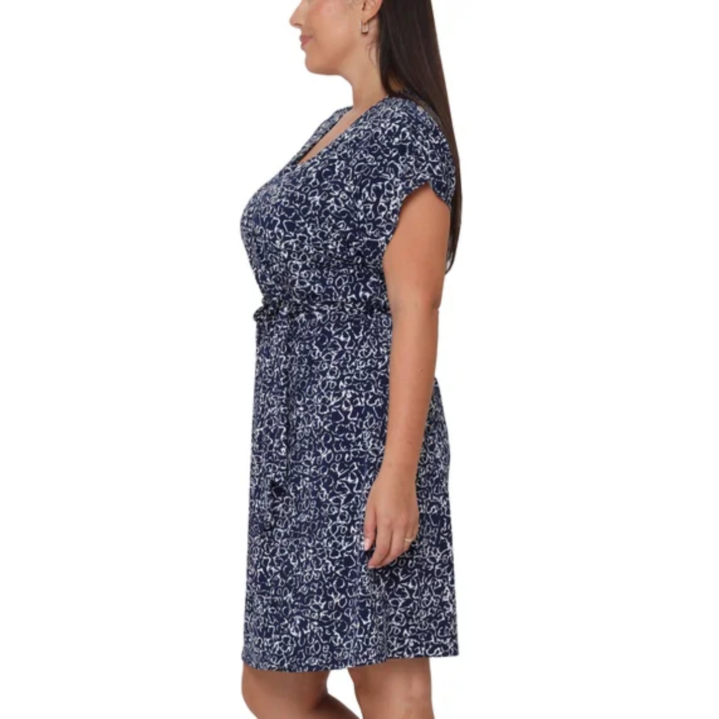 Nicole Miller Women's Plus Floral Print V-Neck Faux Wrap Mini Dress