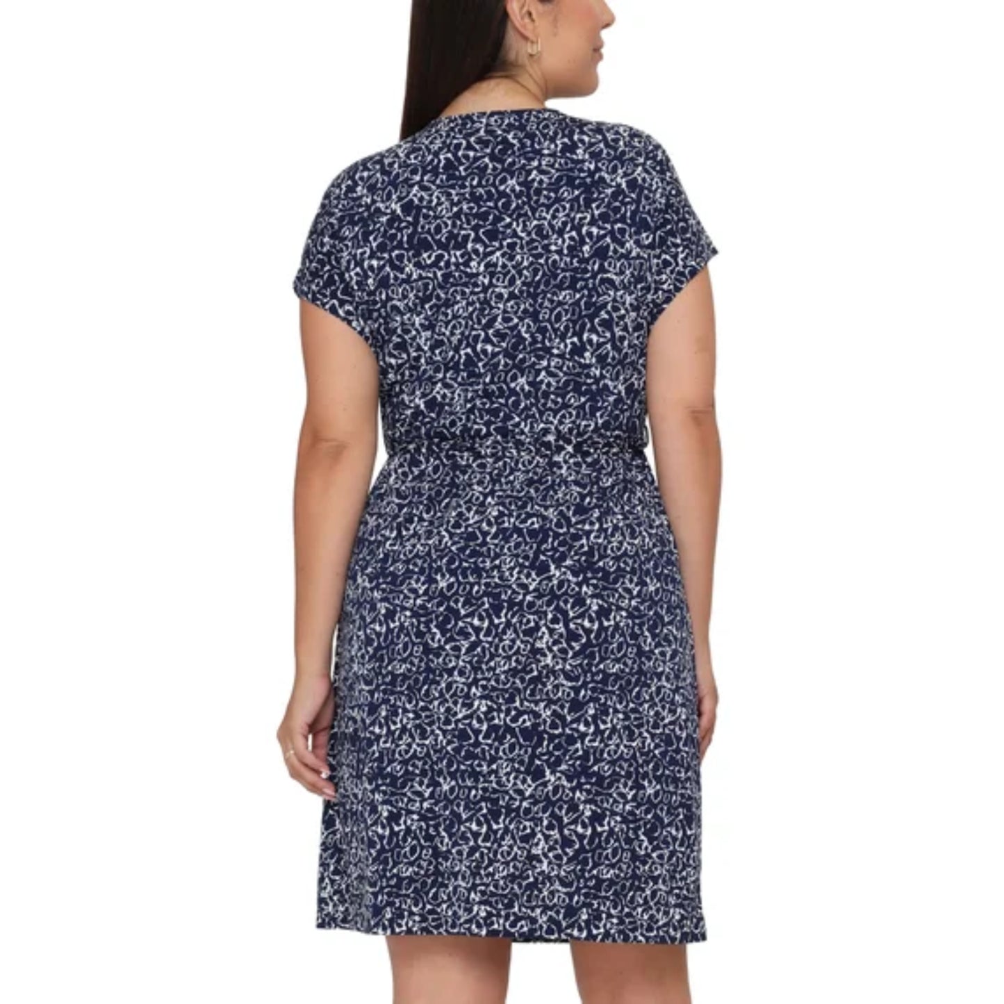Nicole Miller Women's Plus Floral Print V-Neck Faux Wrap Mini Dress