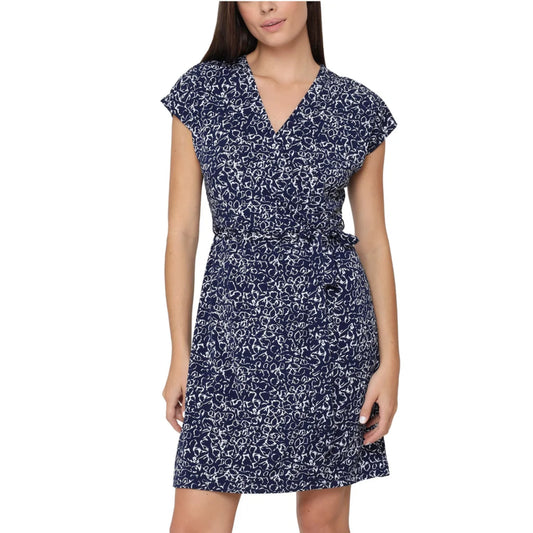 Nicole Miller Women's Plus Floral Print V-Neck Faux Wrap Mini Dress