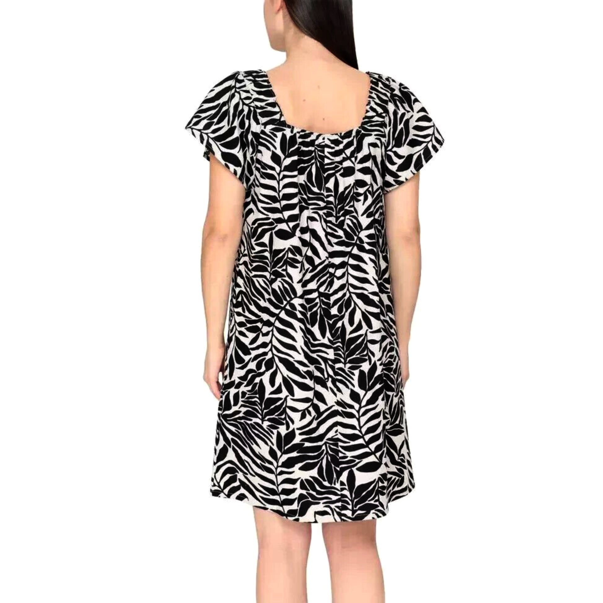 Nicole Miller Women's Flutter Sleeves Floral Print Linen Blend Mini Dr Nicole Miller Women's Flutter Sleeves Floral Print Linen Blend Mini Dr