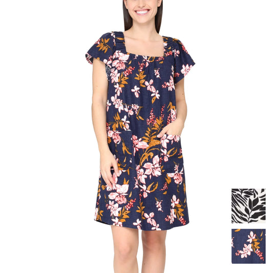 Nicole Miller Women's Flutter Sleeves Floral Print Linen Blend Mini Dress
