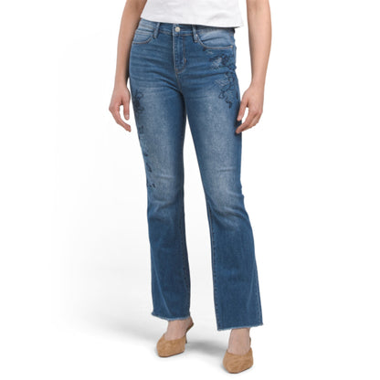 Nicole Miller Women's High Rise Embroidered Bootcut Denim Jeans