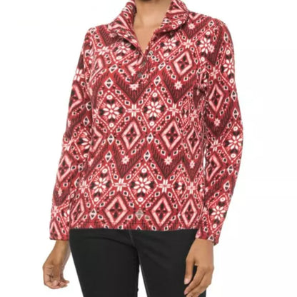 North River Women's Cozy Quoter Zip Neck Long Sleeve Printed Sweatshirt Top