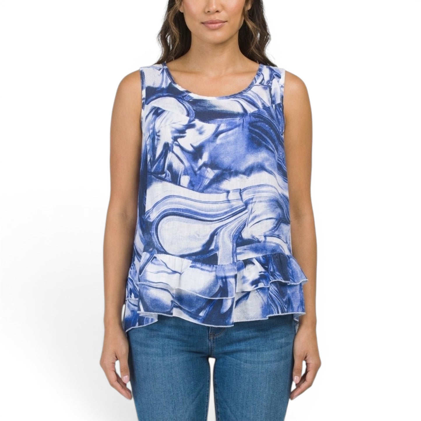 PIAZZA DEL TEMPIO  Women's  Made in Italy Tiered Ruffle Hem Linen Sleeveless Top