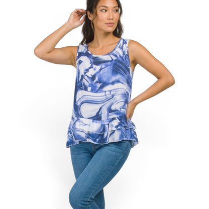 PIAZZA DEL TEMPIO  Women's  Made in Italy Tiered Ruffle Hem Linen Sleeveless Top