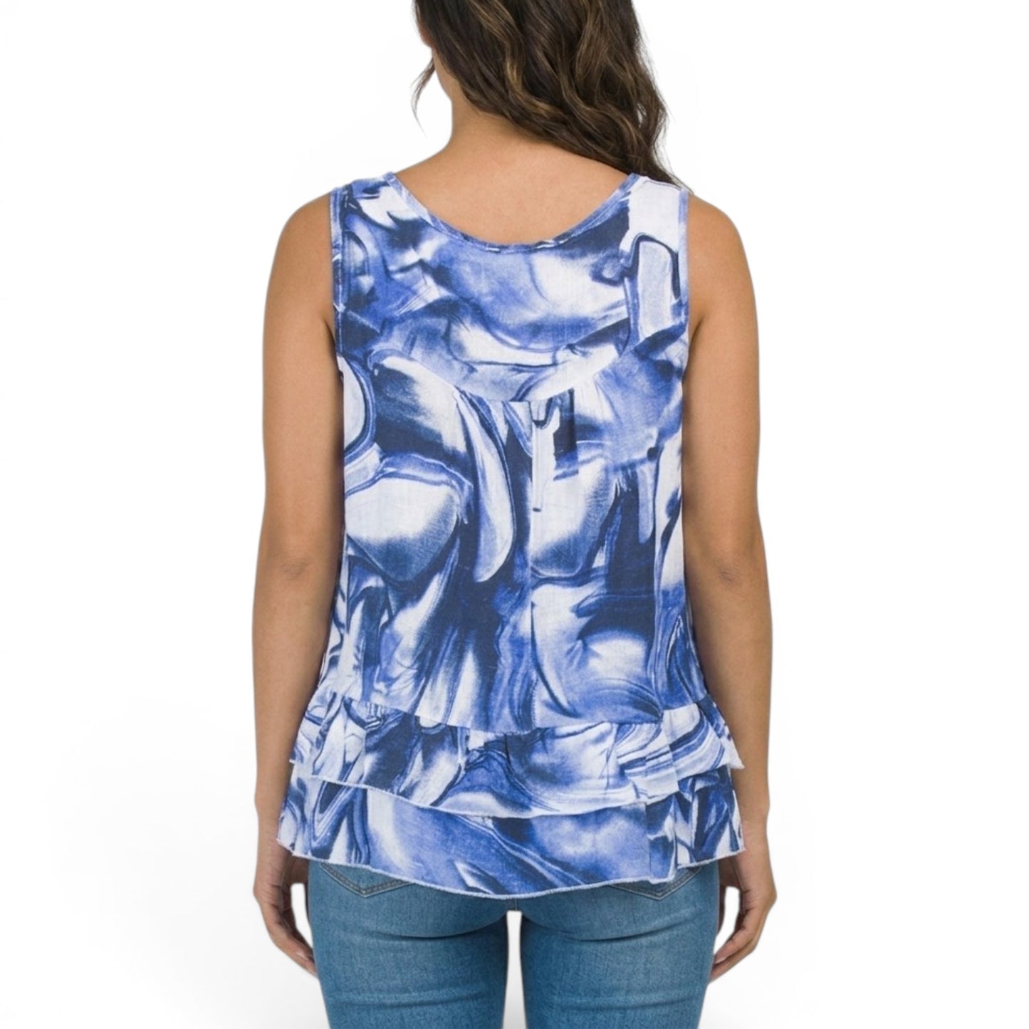 PIAZZA DEL TEMPIO  Women's  Made in Italy Tiered Ruffle Hem Linen Sleeveless Top