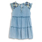 POL Women's Denim Raffle Sleeve Tired Mini Dress