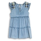 POL Women's Denim Raffle Sleeve Tired Mini Dress
